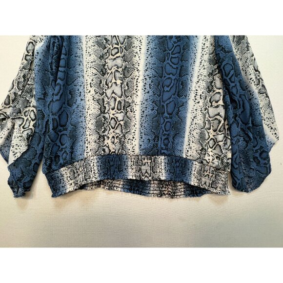 AGB Womens Long Sleeves Chiffon Blouse Size 2X Blue White Snake Smocked Boho - Picture 12 of 15